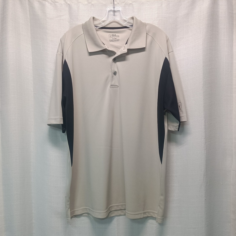 PGA Tour Golf Mens XL Short Sleeve Polo Beige Black Sport Shirt Breathable - Picture 6 of 7